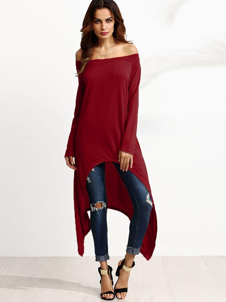 Shein Burgundy Off The Shoulder Asymmetrical Top