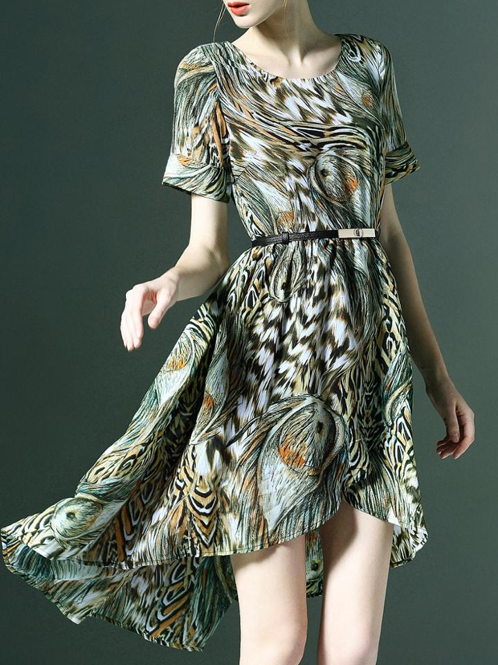 Shein Multicolor Belted Leopard Print High Low Dress