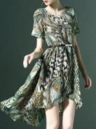 Shein Multicolor Belted Leopard Print High Low Dress