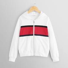 Shein Girls Color-block Zip Up Hooded Sweatshirt