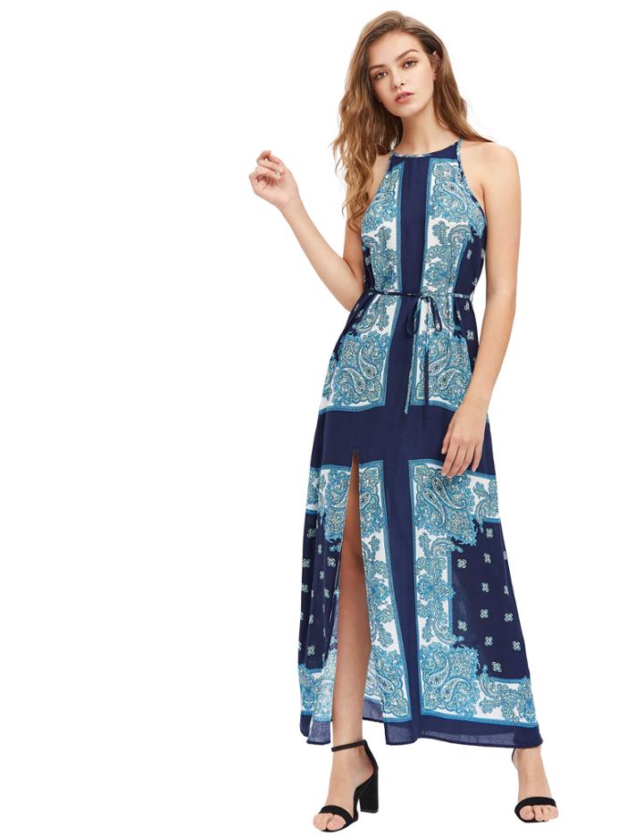 Shein Cami Straps Ruched Split Sheath Dress