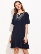 Shein V Cut Embroidered Frill Hem Dress