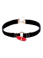 Shein Black Velvet Red Hexagonal Prism Choker Necklace