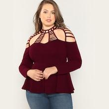 Shein Plus Ladder Strappy Yoke Peplum Top