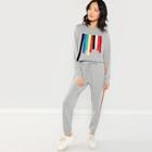 Shein Contrast Tape Heathered Knit Top And Pants Set