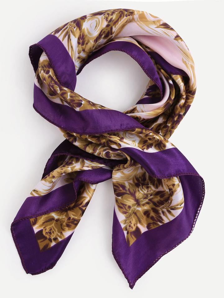 Shein Floral Print Purple Edge Square Scarf