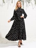 Shein Tie Neck Allover Flamingo Print Shirt Dress