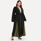 Shein Plus Pearl Beaded Belted Outerwear