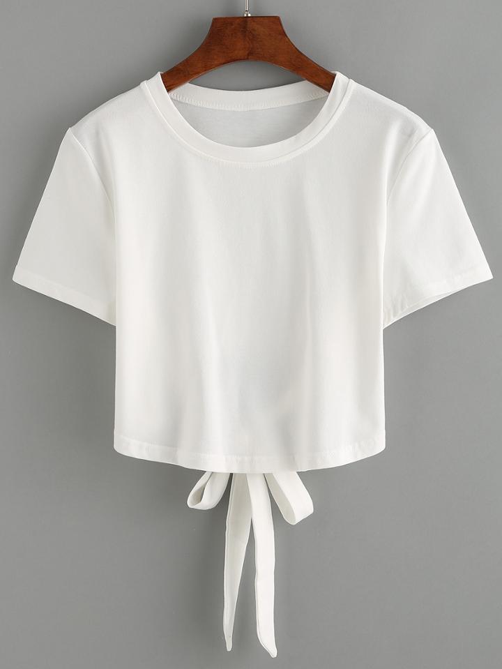 Shein White Tie Back Crop T-shirt