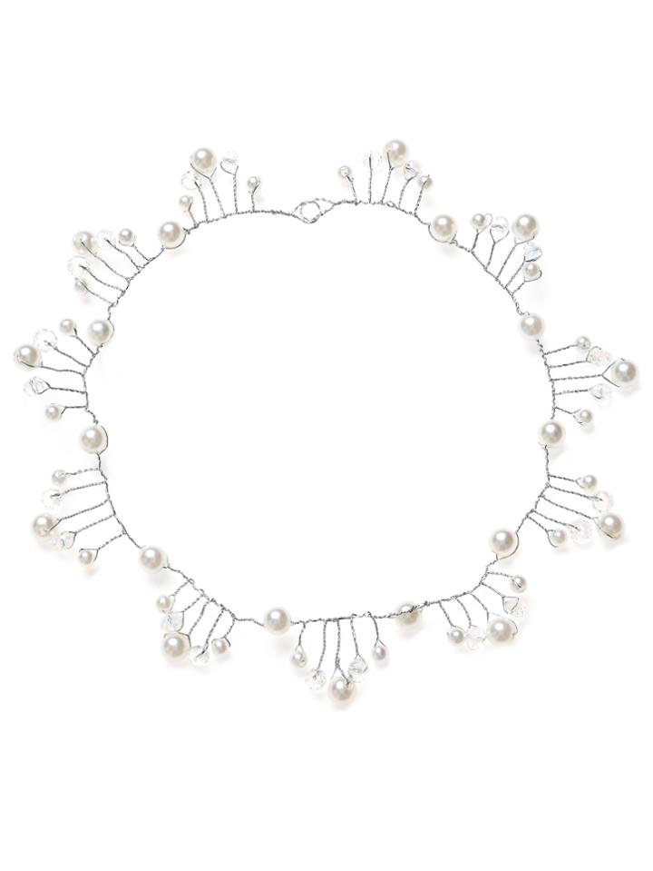 Shein Elegant Silver Rhinestone Faux Pearl Crown Headband