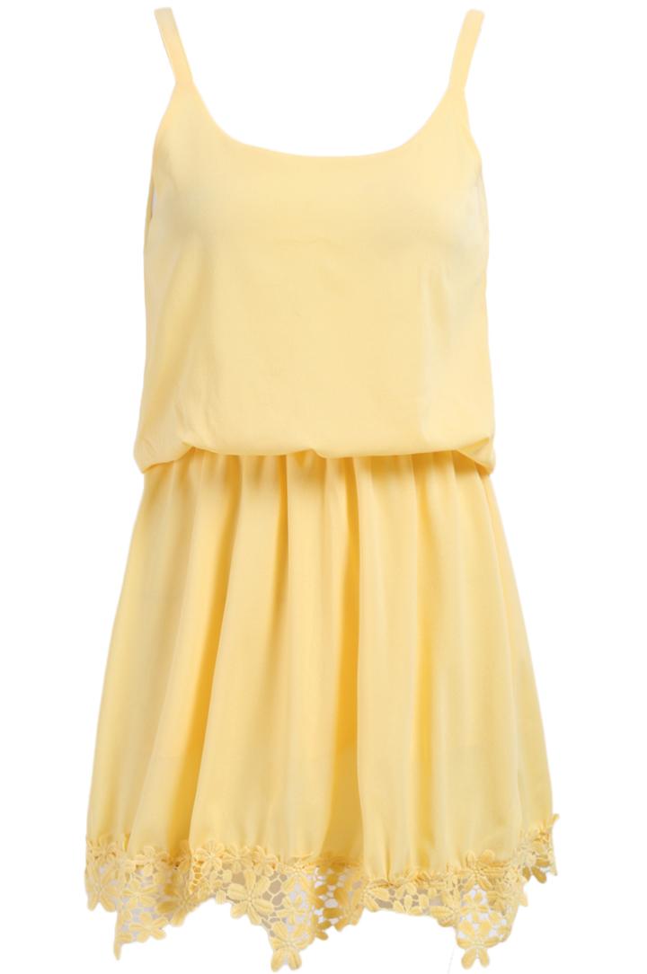 Shein Strap Irregular Stripe Lace Hem Chiffon Dress