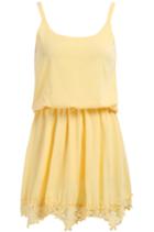 Shein Strap Irregular Stripe Lace Hem Chiffon Dress