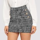 Shein Button Detail Frayed Edge Tweed Skirt