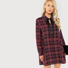 Shein Tie Neck Plaid Shirt Dress