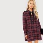 Shein Tie Neck Plaid Shirt Dress