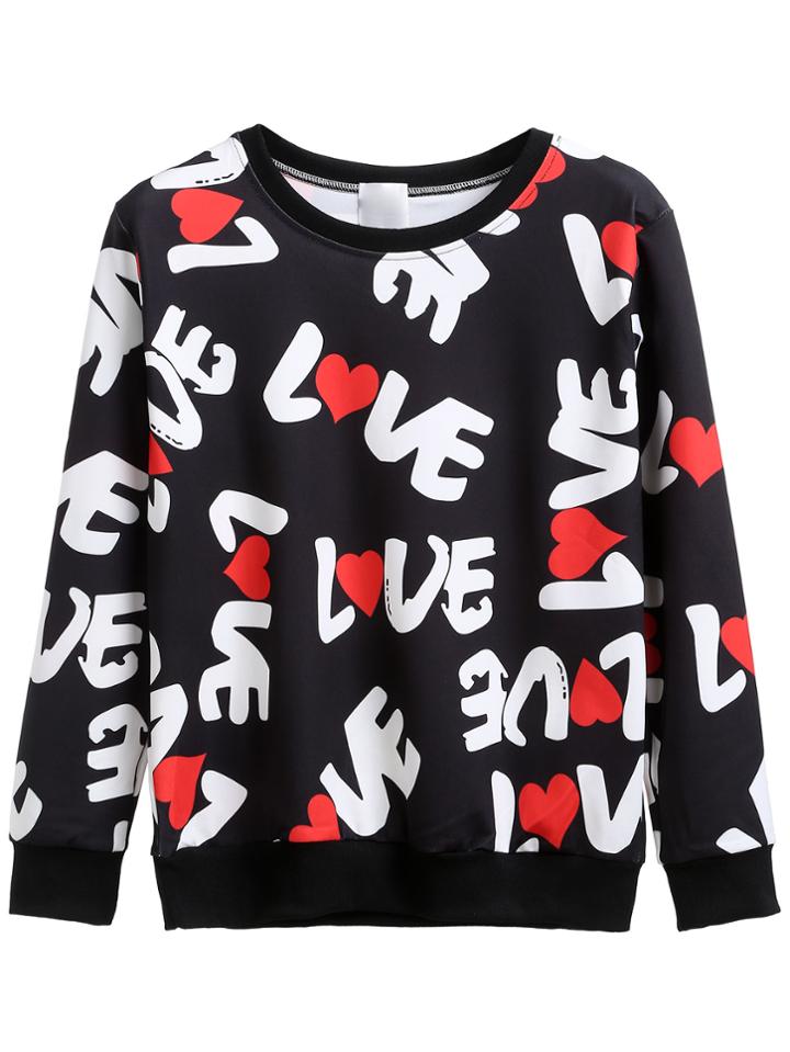 Shein Black Love Letters Print Sweatshirt