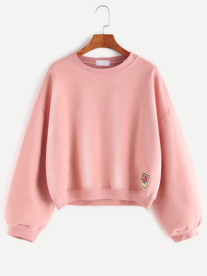 Shein Pink Drop Shoulder Patch Loose Sweatshirt