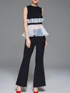 Shein Contrast Organza Pleated Sheer Top With Pants