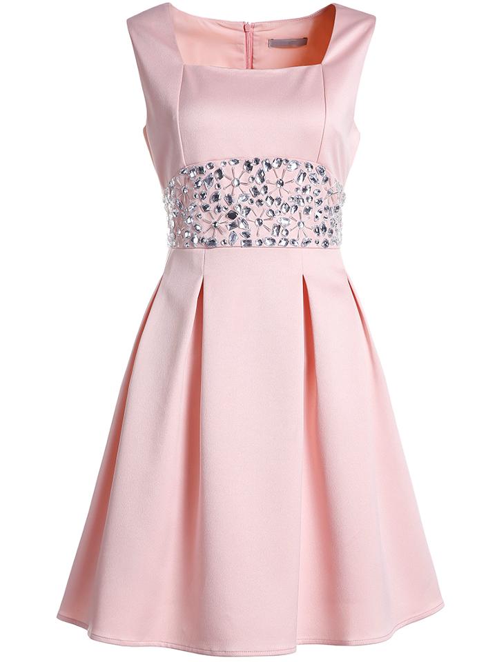 Shein Pink Boat Neck Sleeveless Beading Dress