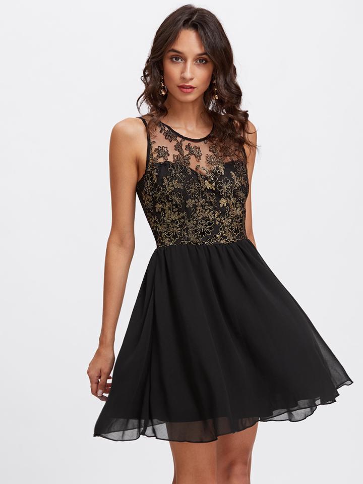 Shein Floral Mesh Sweetheart Dress