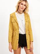Shein Yellow Single Breasted Drawstring Hooded Coat