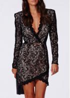 Rosewe Black Lace Long Sleeve V Neck Symmetric Dress