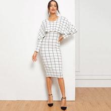 Shein Grid Print Cape Pencil Dress