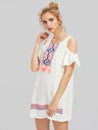 Shein Tribal Print Tassel Trim Open Shoulder Dress