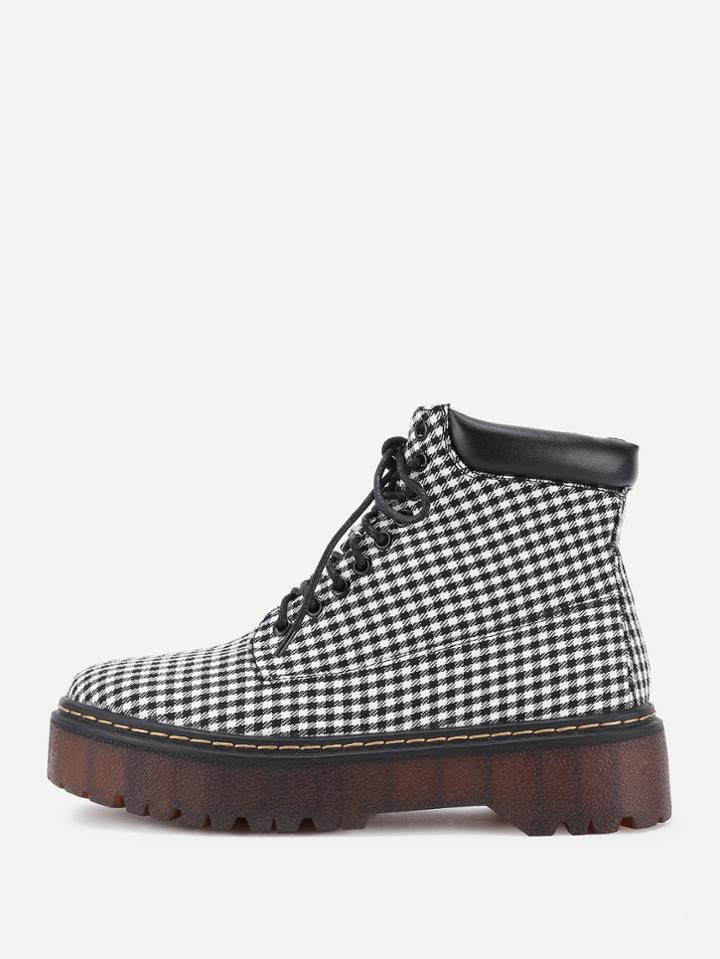 Shein Gingham Print Flatform Ankle Boots