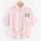 Shein Cat Patched Dip Hem Shirt