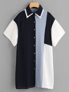 Shein Color Block Double Collar Shirt Dress