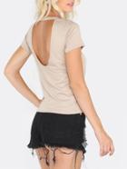 Shein Khaki Short Sleeve Distressed Backless T-shirt