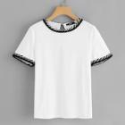 Shein Keyhole Back Striped Trim T-shirt