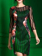 Shein Green Sheer Disc Flowers Print Asymmetric Dress