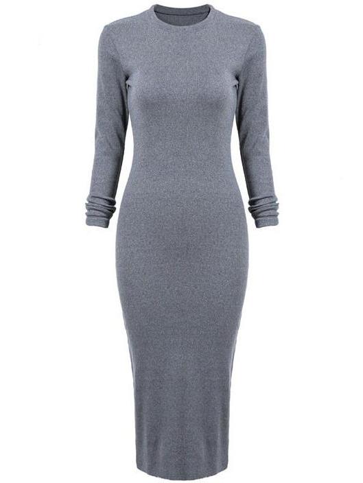 Shein Grey Crew Neck Split Back Slim Dress