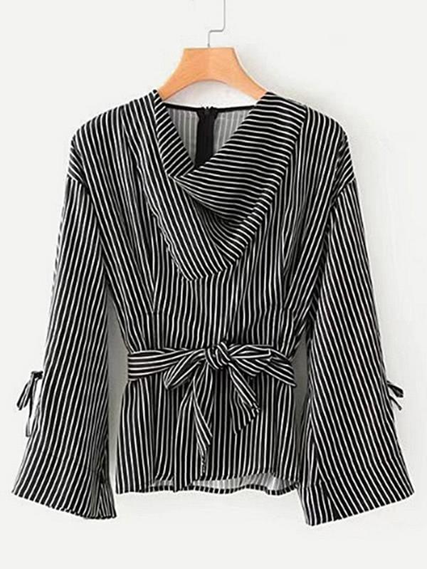Shein Self Tie Draped Striped Blouse