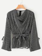 Shein Self Tie Draped Striped Blouse