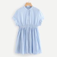 Shein Shirred Waist Pearl Button Detail Shirt Dress