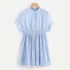 Shein Shirred Waist Pearl Button Detail Shirt Dress