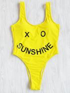 Shein Letter Smiley Face Print Swimsuit