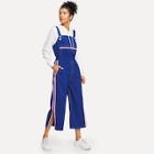 Shein Striped Tape Panel Button Detail Pinafore Jumpsuit