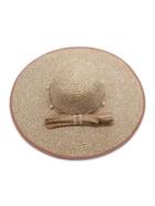 Shein Khaki Faux Pearl Straw Hat With Bow Tie