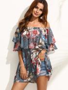 Shein Multicolor Floral Ruffle Off The Shoulder Blouse