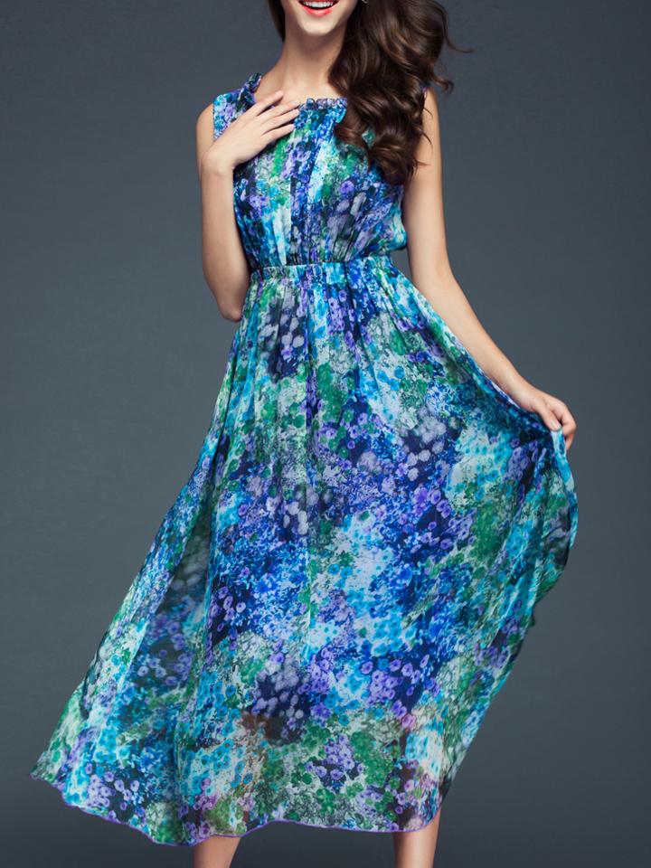 Shein Multicolor Elastic-waist Lacing Print Dress