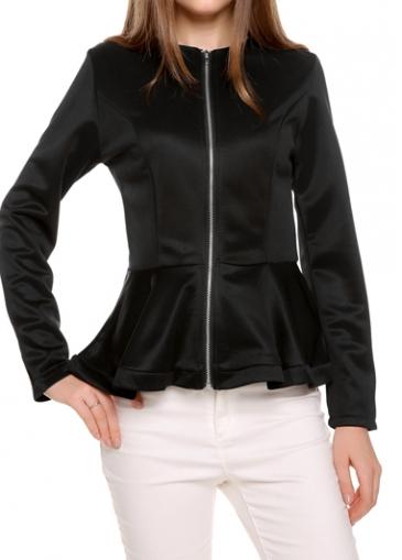 Rosewe Peplum Waist Long Sleeve Black Jacket