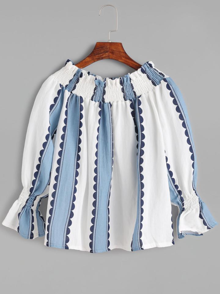 Shein Vertical Striped Off The Shoulder Shirred Top