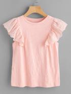 Shein Slub T-shirt With Eyelet Embroidered Ruffle Cap Sleeve