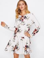 Shein Flower Print Keyhole Back Drop Waist Dress