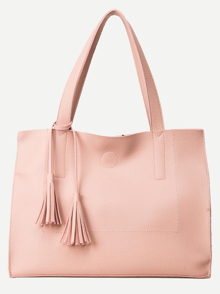 Shein Pink Pebbled Pu Fringe Tote Bag