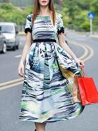 Shein Multicolor Round Neck Short Sleeve Print Dress